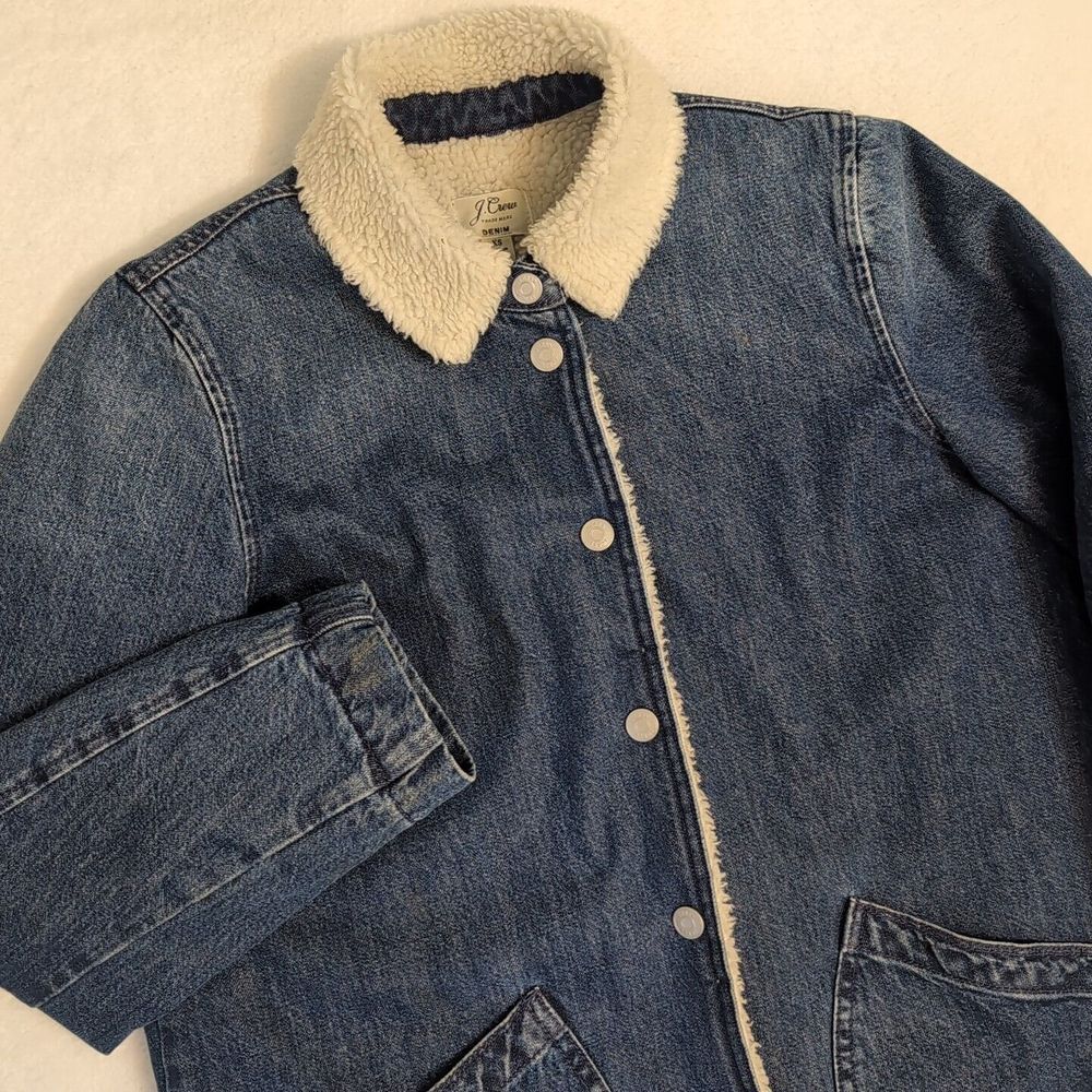 J.CREW/COTTON DENIM JEAN JACKET/POLYESTER SHERPA COLLAR & LINING/Women's Sz. XS